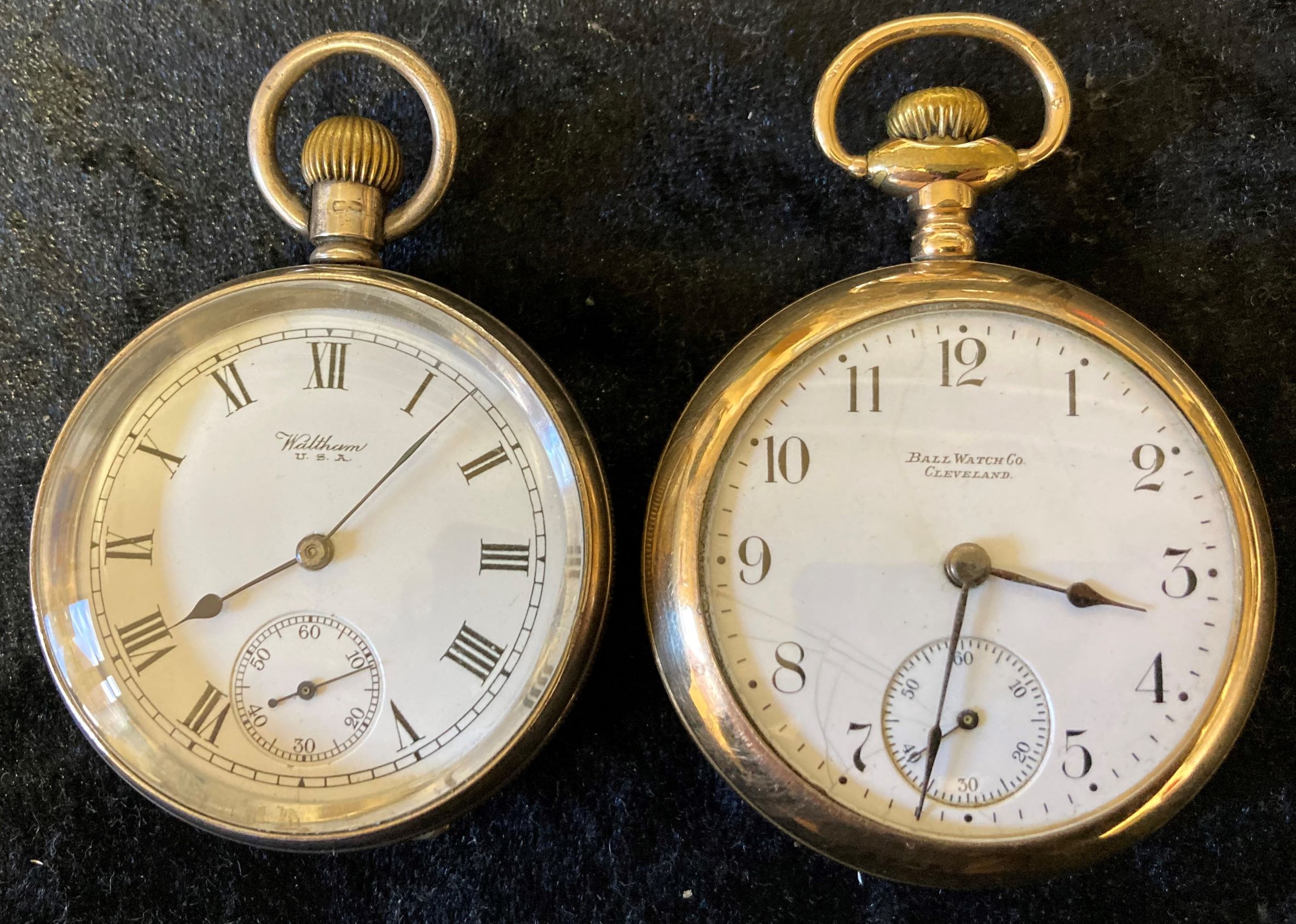 Ball of America gold plated pocket watch (not working) &  an American Waltham Riverside silver