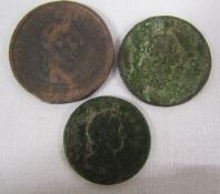 1807 penny,  1720 coin and one other