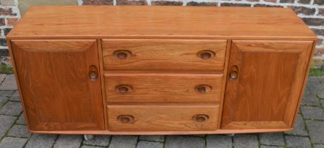 Retro light Ercol sideboard on castors (one handle has a clean brake - piece included) L 156cm D