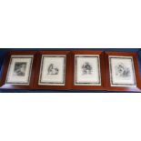 Set of four framed engravings depicting humorous monkey characters after Thomas Landseer, with