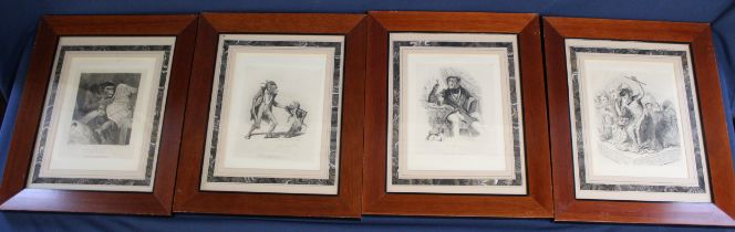 Set of four framed engravings depicting humorous monkey characters after Thomas Landseer, with