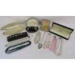 Collection of costume jewellery includes Lotus faux pearl bracelet, Delicia twin strand faux pearl