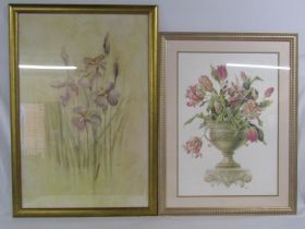 Large Blum flower print in gold frame 98.5cm x 68.5cm and Caren Heine tulip print 87cm x 66.5cm