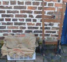 Sack barrrow and Hessian printed potato sacks