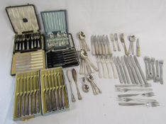 Collection of silver plate cutlery includes Robert F Mosely, Reliance plate, Walker & Hall knives
