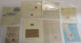 Collection of stamps, receipts and invoices