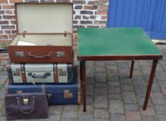 Trunks, suitcases, leather bags, folding card table etc