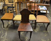 2 Edwardian chairs, 2 Georgian dining chairs & a Victorian hall chair