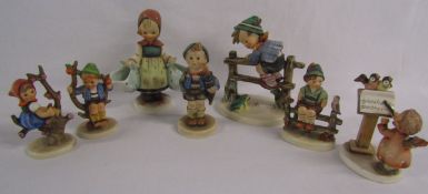 Goebel Hummel figures includes Apple Tree girl and boy 145 & 141, home from market 198, bird duet