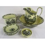 Genevese Burslem wash set - jug (af) and wash bowl, chamber pot, soap dish and smaller bowl with