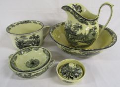 Genevese Burslem wash set - jug (af) and wash bowl, chamber pot, soap dish and smaller bowl with