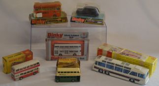Boxed Dinky Toys including Atlantean City Bus 291, London taxi 284, Leyland Atlantean Bus with '