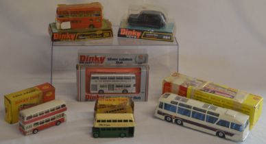 Boxed Dinky Toys including Atlantean City Bus 291, London taxi 284, Leyland Atlantean Bus with '