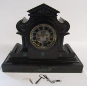 Large 19th century slate clock with malachite inlay - approx. 51cm x 41cm x 17.5cm