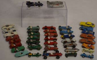 Dinky Toys diecast racing cars, including Hesketh Olympus 24 racing car, Jensen FF, Vanwall, etc