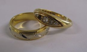 2 x 18ct gold rings - 18ct gold diamond ring (missing stone) - ring size N, 3.25g - 18ct yellow
