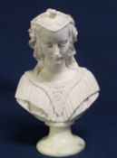Italian alabaster bust of Angelica Maria, signed by Arnaldo Giannelli, on marble plinth c. 1980 25cm