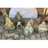 8 garden ornaments including Buddha, cats & a rabbit