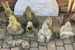 8 garden ornaments including Buddha, cats & a rabbit