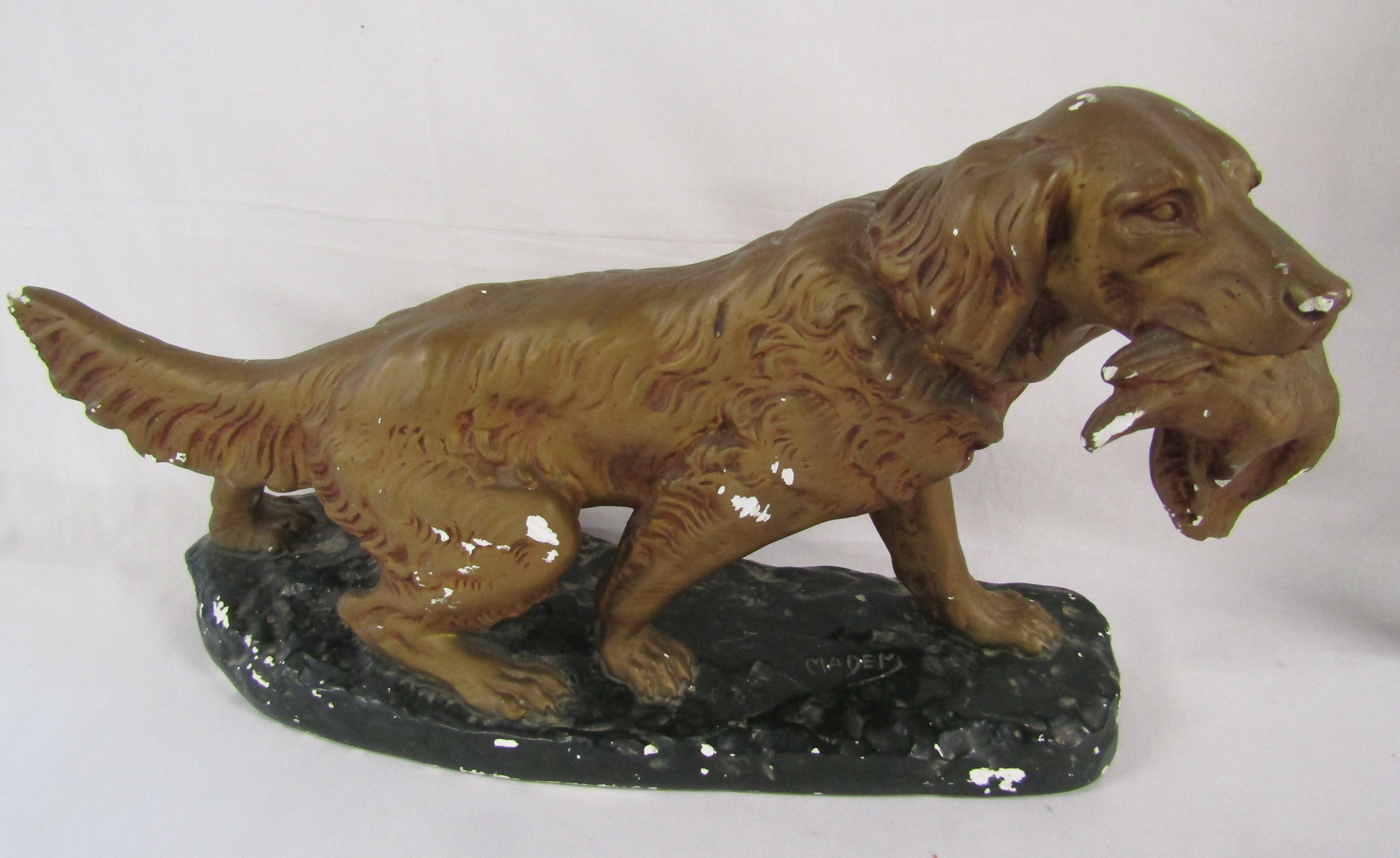 Madem plaster model of gun dog with game - approx. 49cm x 15cm x 32cm