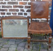 Oak framed mirror and Cromwellian style chair