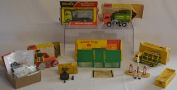 Dinky boxed toys and accessories, including 978 Refuse Wagon, 451 Johnston Road Sweeper, 33C Simca