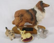 Beswick Connoisseur rough collie, cairn terrier, chihuahua on cushion and Lladro Papillon