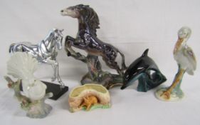 Italian Lustre Horse, modern plastic silvered horse, Porceval dove, Sylvac vase, Large Poole Dolphin