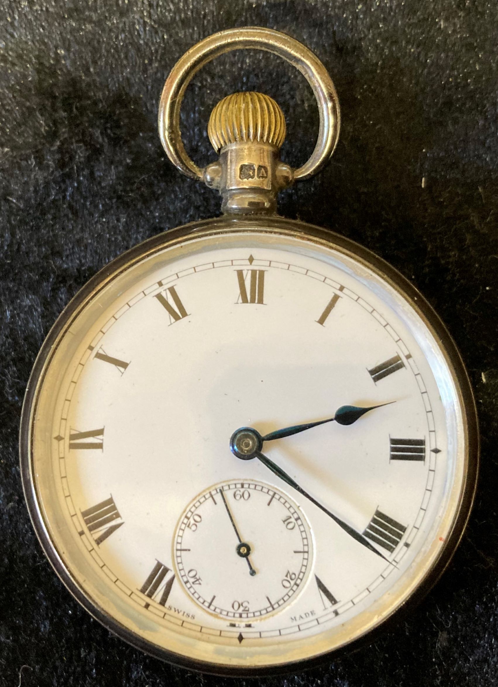 Silver pocket watch with Swiss movement Birmingham 1925