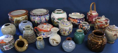 Selection of Chinese ginger jars, jardinieres including Imari pattern (damaged), studio pottery