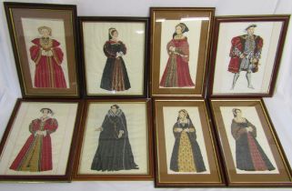 9 framed needlepoint pictures, including Henry VIII, Elizabeth I and Mary Queen of Scots