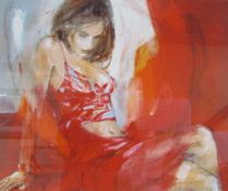 Framed Christine Comyn limited edition 64/195 print 'Reclining' - approx. 88cm x 78.5cm