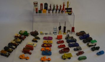 Quantity of model toy cars, motorbikes, figures and accessories, including Matchbox Series, Dinky