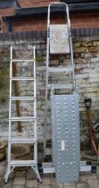 2 sets of aluminum step ladders & a multi-purpose articulated ladder