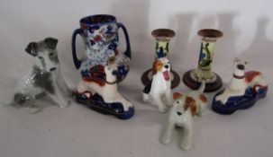 Collection of ceramics includes Staffordshire Ware dogs, Pfeffer, Wade and Royal Doulton dogs, etc