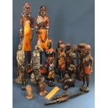Selection of carved African figures & 2 Veronese resin figures