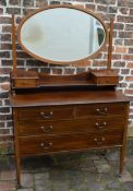Edwardian dressing table/chest of drawers with oval mirror, W107cm