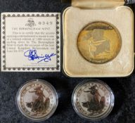 Silver medal from Birmingham Mint recording the June 1975 Common Market referendum & 2 silver 1oz