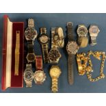 Collection of gents wristwatches including Accurist, Rotary, David Hechter, Pulsar, ladies gold