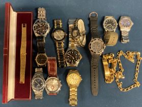Collection of gents wristwatches including Accurist, Rotary, David Hechter, Pulsar, ladies gold