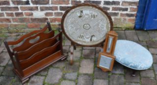 Fire screen/table, foot stool, magazine & an aneroid barometer