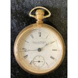 Columbus Watch Co. screw case gold plated pocket watch with bevel glass