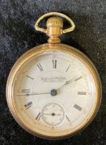 Columbus Watch Co. screw case gold plated pocket watch with bevel glass
