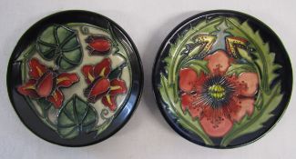 2 Moorcroft 12cm pin dishes dishes - floral and poppy