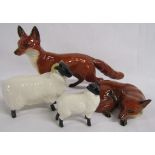 Beswick standing and laying fox, ram and sheep