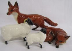 Beswick standing and laying fox, ram and sheep