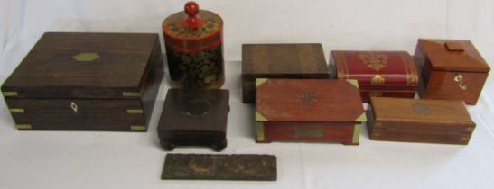 Selection of wooden boxes, including Victorian box, jewellery box, Fortnum & Mason Georgian style