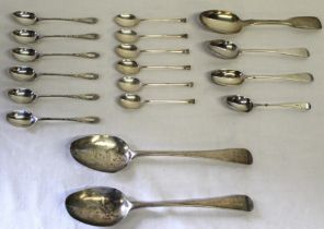 Quantity of silver spoons, including teaspoons and Georgian serving spoons, total weight 10ozt