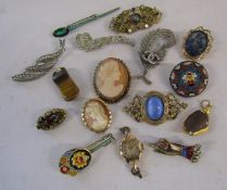 Small collection of jewellery includes cameo and micro mosaic brooches, rolled gold watch,