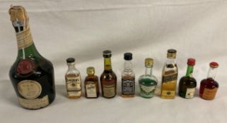 Vintage bottle of vintage Benedictine liquor & 8 miniature spirits (some evaporation)